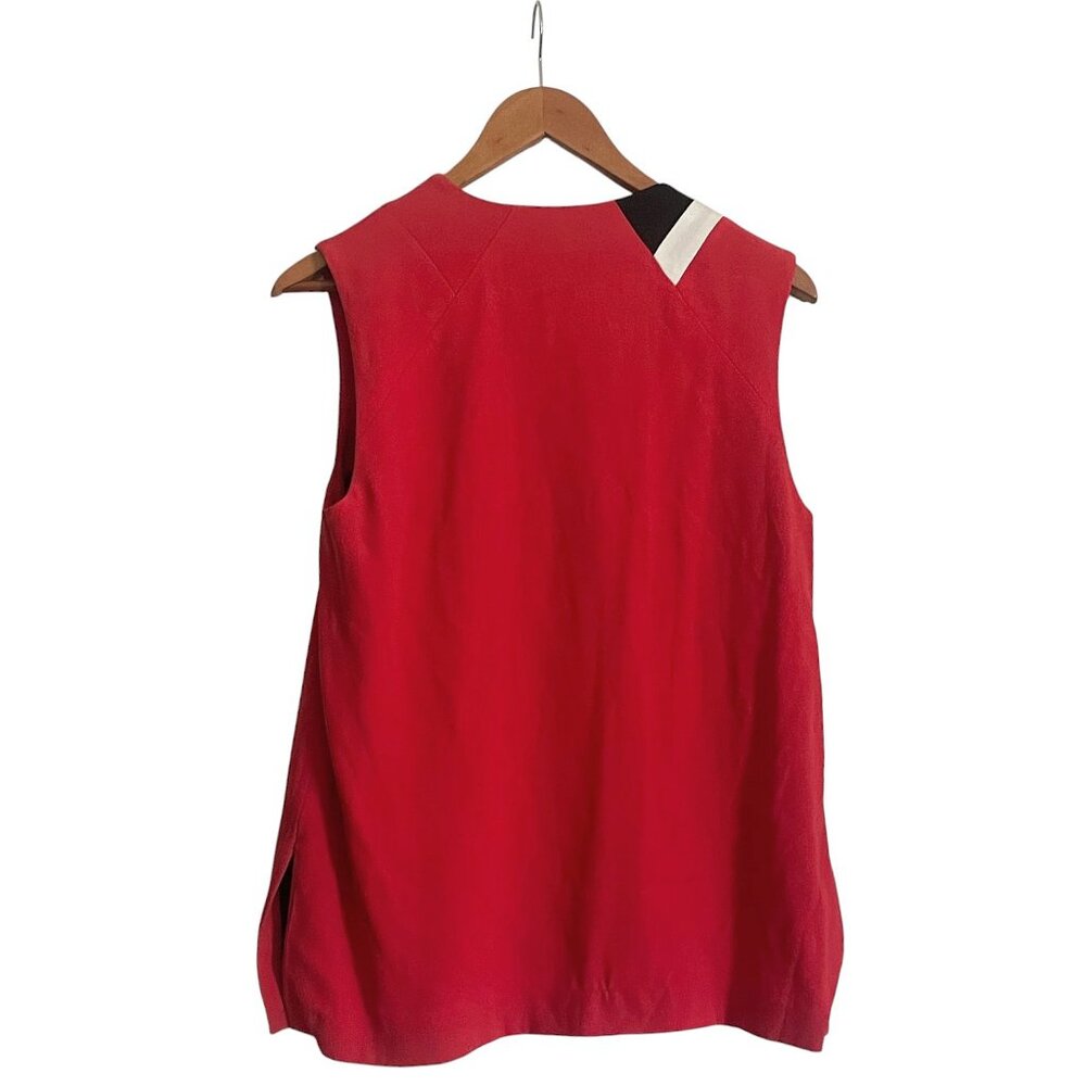 Rag & Bone Red V-Neck Contrast Stripe Sleeveless Blouse Crepe Top - Size S/P - Picture 6 of 8